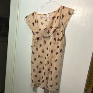 Cream and Brown Sleeveless Dress